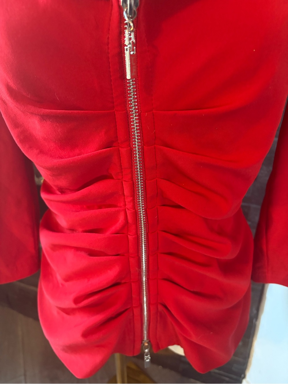 Joseph Ribkoff Red Ruched Zip-Front Jacket - Picture 3 of 5